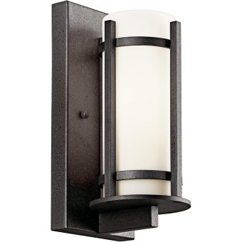 Camden 11" 1 Light Outdoor Wall Light with Opal Etched Glass in Anvil Iron, 9.5 in