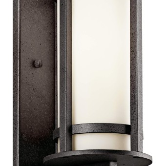 Camden 11" 1 Light Outdoor Wall Light with Opal Etched Glass in Anvil Iron, 9.5 in