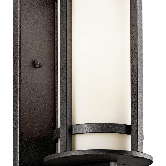 Camden 11" 1 Light Outdoor Wall Light with Opal Etched Glass in Anvil Iron, 9.5 in