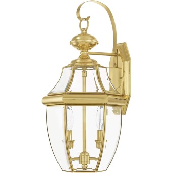 Lighting 2251-02 Monterey 2 Light Outdoor Polished Brass Finish Solid Brass Wall Lantern with Clear Beveled Glass, 20.25" x 10.5" x 10"