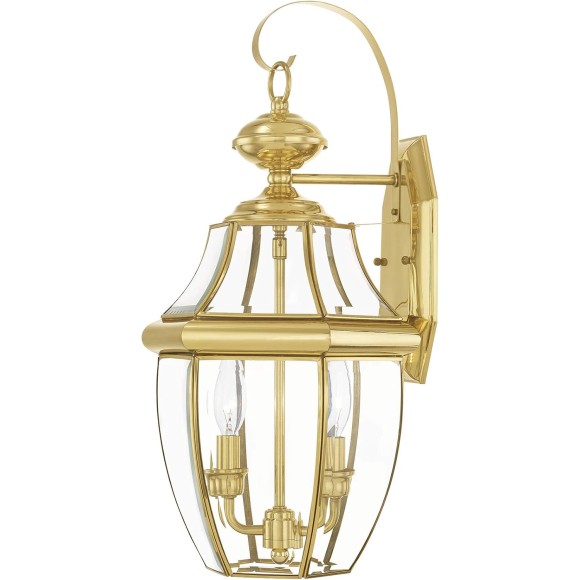 Lighting 2251-02 Monterey 2 Light Outdoor Polished Brass Finish Solid Brass Wall Lantern with Clear Beveled Glass, 20.25" x 10.5" x 10"