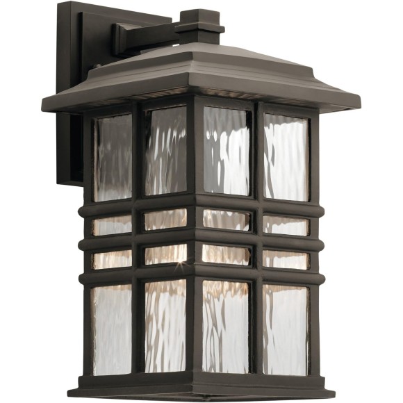 Beacon Square 14.25" Outdoor Wall Light in Olde Bronze®, 1-Light Exterior Wall Sconce with with Clear Hammered Glass, (14.25" H x 8" W), 49830OZ