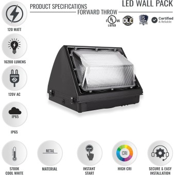 120W LED Wall Pack Light Fixtures, Commercial Security Lighting, 5700K Cool White, 16200 Lumens, IP65 Waterproof Outdoor Wall Mount Flood Lights for Roadways, Warehouses, Building