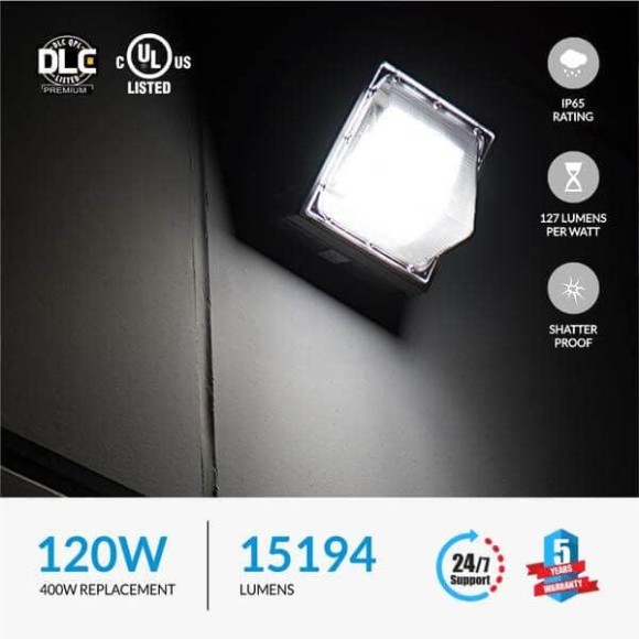 120W LED Wall Pack Light Fixtures, Commercial Security Lighting, 5700K Cool White, 16200 Lumens, IP65 Waterproof Outdoor Wall Mount Flood Lights for Roadways, Warehouses, Building