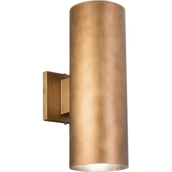 Chiasso Modern Outdoor Porch Light, 5" W x 14.25" H 2-Light Gold Brass Cylinder Wall Sconce, Up and Down Wall Light for Porch, Patio, Deck, or Front Door