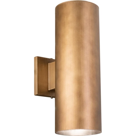 Chiasso Modern Outdoor Porch Light, 5" W x 14.25" H 2-Light Gold Brass Cylinder Wall Sconce, Up and Down Wall Light for Porch, Patio, Deck, or Front Door