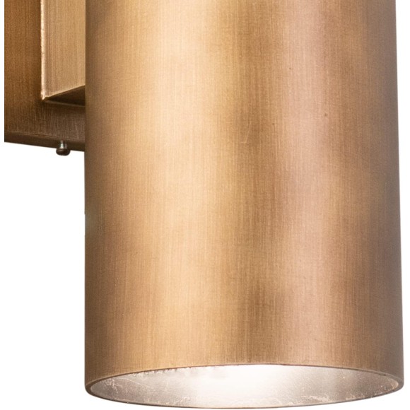 Chiasso Modern Outdoor Porch Light, 5" W x 14.25" H 2-Light Gold Brass Cylinder Wall Sconce, Up and Down Wall Light for Porch, Patio, Deck, or Front Door