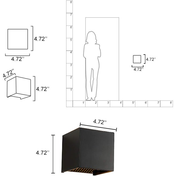 Outdoor LED Wall Light Porch Sconce 20W Black Modern Waterproof Up and Down Adjust White Light 4000K Hallway Wall Lamp
