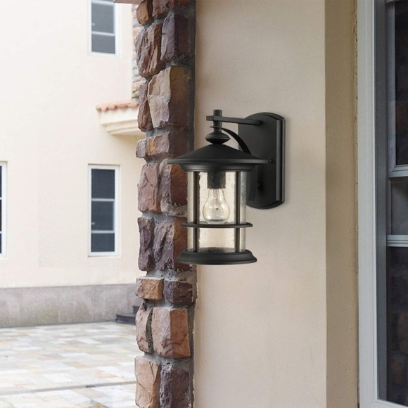 Textured Black Outdoor Wall Sconce 2 Pack, Waterproof Exterior Wall Lighting Fixtures with Clear Seedy Glass, 10" Outside Lights for House Front, Porch, Patio, Backyard
