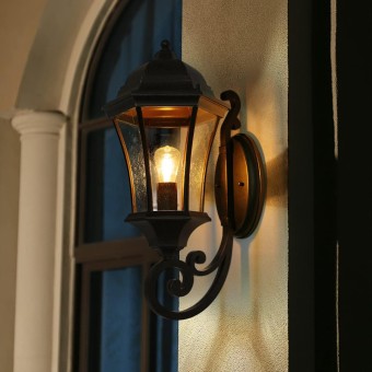 Large Outdoor Wall Light Fixture for Porch, Bronze Aluminum Exterior Door Lantern Light with Wall Mount Outside Wall Sconce with Clear Seeded Glass