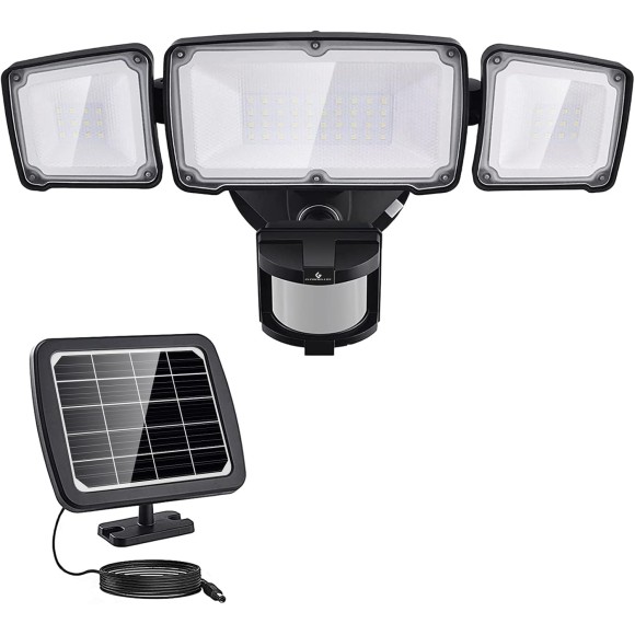 LITE Solar Security Lights 2400mAh LED Motion Sensor Light Outdoor, Rechargable 1600lm Solar Flood Light, 5500-6000K, IP 65 Waterproof for Garage, Yard, Porch, Entryways - Black