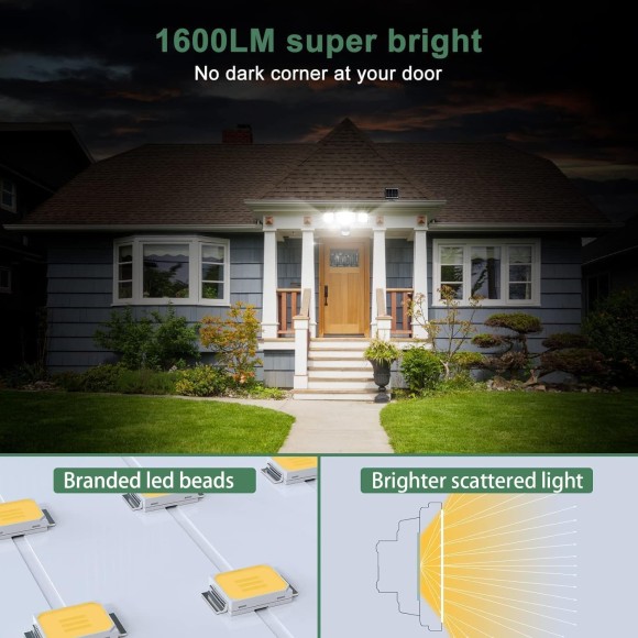 LITE Solar Security Lights 2400mAh LED Motion Sensor Light Outdoor, Rechargable 1600lm Solar Flood Light, 5500-6000K, IP 65 Waterproof for Garage, Yard, Porch, Entryways - Black