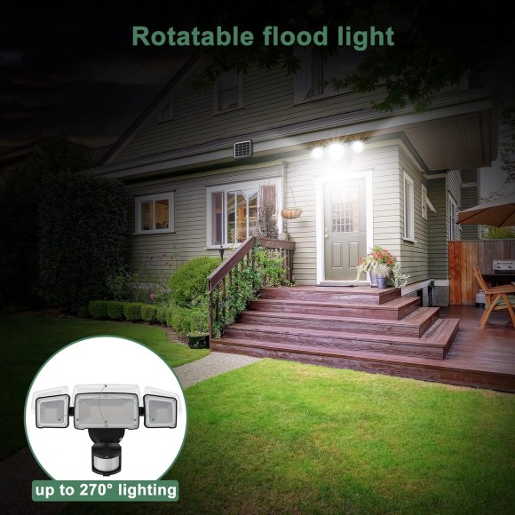 LITE Solar Security Lights 2400mAh LED Motion Sensor Light Outdoor, Rechargable 1600lm Solar Flood Light, 5500-6000K, IP 65 Waterproof for Garage, Yard, Porch, Entryways - Black