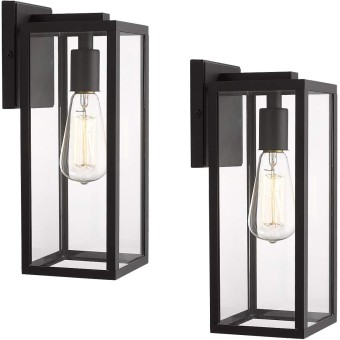 Outdoor Wall Lantern, 1-Light Exterior Wall Sconce Light Fixtures,Wall Mounted Single Light, Black Wall Lamp with Clear Glass (Black, 2 Pack)