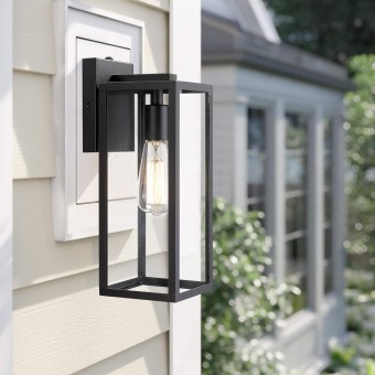 Outdoor Wall Lantern, 1-Light Exterior Wall Sconce Light Fixtures,Wall Mounted Single Light, Black Wall Lamp with Clear Glass (Black, 2 Pack)