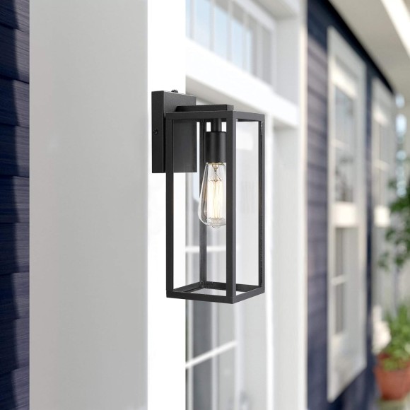 Outdoor Wall Lantern, 1-Light Exterior Wall Sconce Light Fixtures,Wall Mounted Single Light, Black Wall Lamp with Clear Glass (Black, 2 Pack)