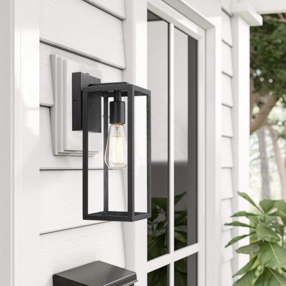 Outdoor Wall Lantern, 1-Light Exterior Wall Sconce Light Fixtures,Wall Mounted Single Light, Black Wall Lamp with Clear Glass (Black, 2 Pack)