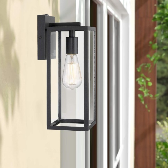 Outdoor Wall Lantern, 1-Light Exterior Wall Sconce Light Fixtures,Wall Mounted Single Light, Black Wall Lamp with Clear Glass (Black, 2 Pack)