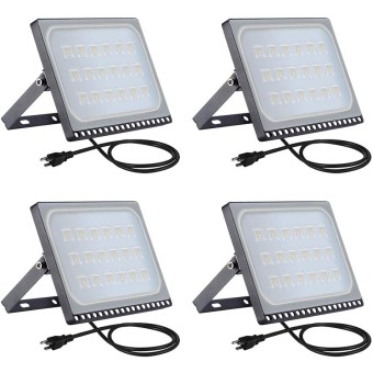 4 Pack 100W LED Flood Lights Outdoor, Waterproof IP67 Work Lights, 110V 10000LM Warm White(3000K), Super Bright Security Floodlights Wall Lights Landscape Lights with US Plug
