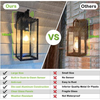 Large Size Outdoor Wall Lanterns, 18 Inch Outdoor Wall Light Fixtures, Matte Black Porch Lights, Exterior Wall Lighting, Anti-Rust Architectural Outdoor Sconces, ETL Listed, 2 Pack