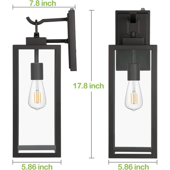Large Size Outdoor Wall Lanterns, 18 Inch Outdoor Wall Light Fixtures, Matte Black Porch Lights, Exterior Wall Lighting, Anti-Rust Architectural Outdoor Sconces, ETL Listed, 2 Pack