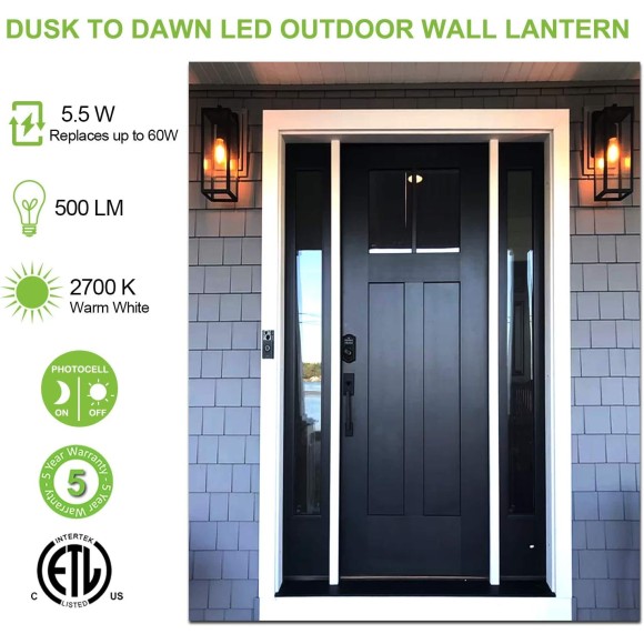 Large Size Outdoor Wall Lanterns, 18 Inch Outdoor Wall Light Fixtures, Matte Black Porch Lights, Exterior Wall Lighting, Anti-Rust Architectural Outdoor Sconces, ETL Listed, 2 Pack
