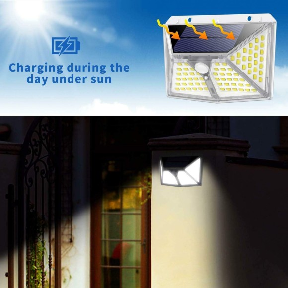 2 Pack of 98 LED Led Solar Lights Outdoor Motion Sensor Lights Security Walkway Lights with 270° Wide Angle ,IP65 Waterproof, Easy-to-Install Security Lights for Front Door, Yard, Garage, Deck