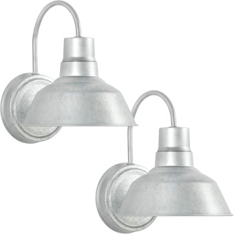 Galvanized Gooseneck LED Wall Sconce Barn Light Fixture - Industrial Antique Farmhouse Style - Vintage Patio Porch Wall Mount Light - Indoor/Outdoor - UL Listed - 9W 800lm Cool White (2PCK)