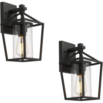Outdoor Wall Lights 2 Pack, Exterior Wall Mounted Light Fixtures, Black Finish with Clear Glass, 20065B3-2PK