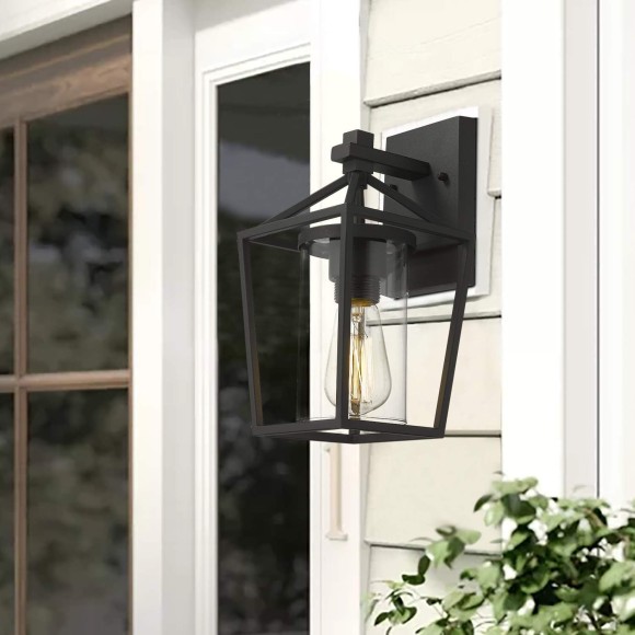 Outdoor Wall Lights 2 Pack, Exterior Wall Mounted Light Fixtures, Black Finish with Clear Glass, 20065B3-2PK