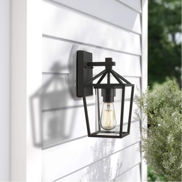 Outdoor Wall Lights 2 Pack, Exterior Wall Mounted Light Fixtures, Black Finish with Clear Glass, 20065B3-2PK