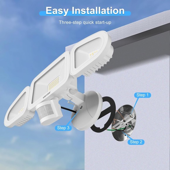 42W LED Security Lights Motion Sensor Light Outdoor Flood Light, 3600LM 5000K IP65 Waterproof, 3 Adjustable Heads Motion Detector Lights for Outside Garage Yard Garden Porch Entryways