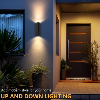Outdoor Wall Light, Exterior Lighting, Matte Black Waterproof Wall Mount Cylinder Design, Up Down Light Fixture for Porch, Backyard and Patio, 1 PACK