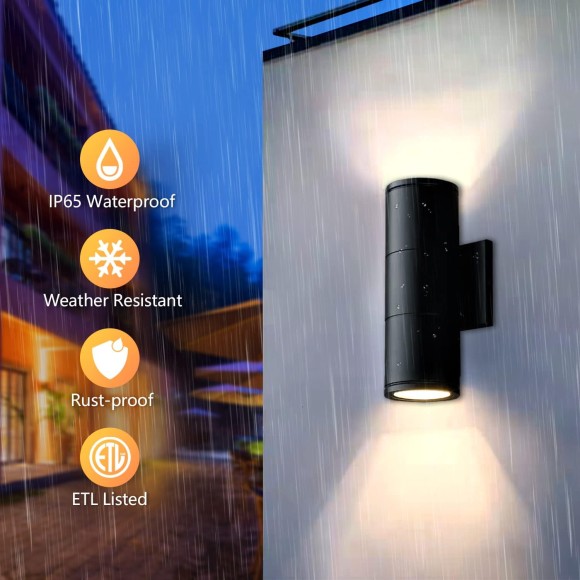Outdoor Wall Light, Exterior Lighting, Matte Black Waterproof Wall Mount Cylinder Design, Up Down Light Fixture for Porch, Backyard and Patio, 1 PACK