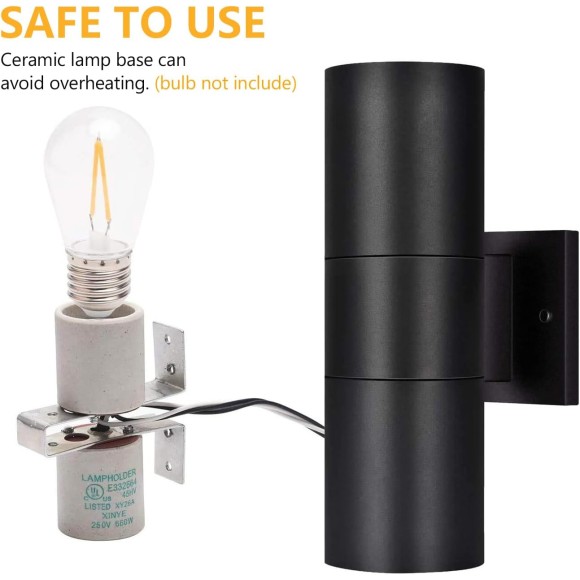 Outdoor Wall Light, Exterior Lighting, Matte Black Waterproof Wall Mount Cylinder Design, Up Down Light Fixture for Porch, Backyard and Patio, 1 PACK