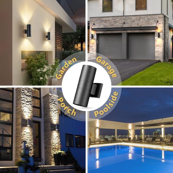 Outdoor Wall Light, Exterior Lighting, Matte Black Waterproof Wall Mount Cylinder Design, Up Down Light Fixture for Porch, Backyard and Patio, 1 PACK