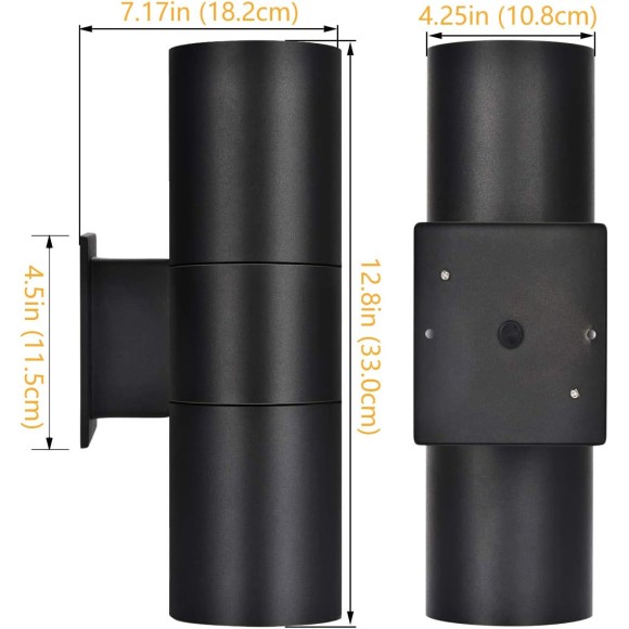 Outdoor Wall Light, Exterior Lighting, Matte Black Waterproof Wall Mount Cylinder Design, Up Down Light Fixture for Porch, Backyard and Patio, 1 PACK