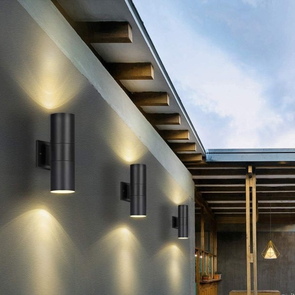 Outdoor Wall Light, Exterior Lighting, Matte Black Waterproof Wall Mount Cylinder Design, Up Down Light Fixture for Porch, Backyard and Patio, 1 PACK