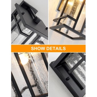 Rustic Outdoor Wall Light Fixture 13.8"H Waterproof Exterior Wall Sconces Black Metal with Clear Seeded Glass Shade Outdoor Wall Lantern for Exterior House Patio Porch,Entryway,Garage Wall Lamps