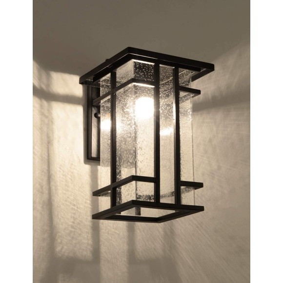 Rustic Outdoor Wall Light Fixture 13.8"H Waterproof Exterior Wall Sconces Black Metal with Clear Seeded Glass Shade Outdoor Wall Lantern for Exterior House Patio Porch,Entryway,Garage Wall Lamps