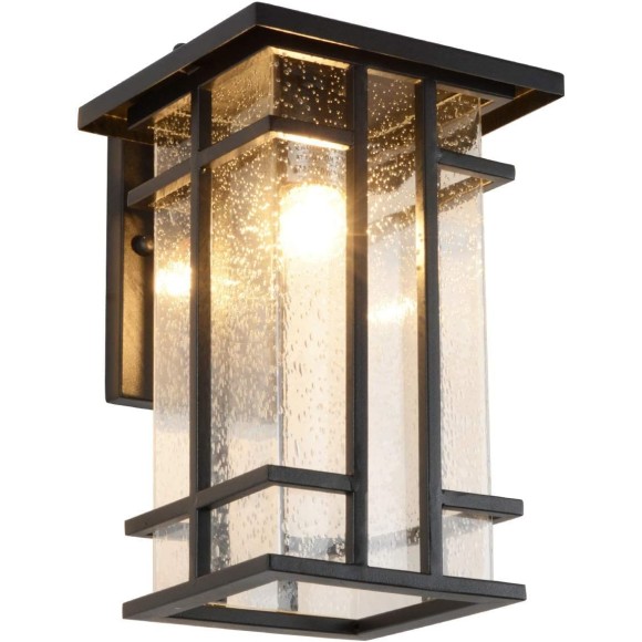 Rustic Outdoor Wall Light Fixture 13.8"H Waterproof Exterior Wall Sconces Black Metal with Clear Seeded Glass Shade Outdoor Wall Lantern for Exterior House Patio Porch,Entryway,Garage Wall Lamps