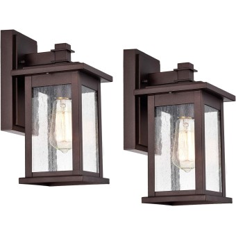 2 Pack Oil Rubbed Bronze Outdoor Light Fixtures, 12 Inch Exterior Wall Lighting with Clear Seedy Glass Shades, Waterproof Outside Light Fixtures for House, Porch, Entryway, Patio, Garage