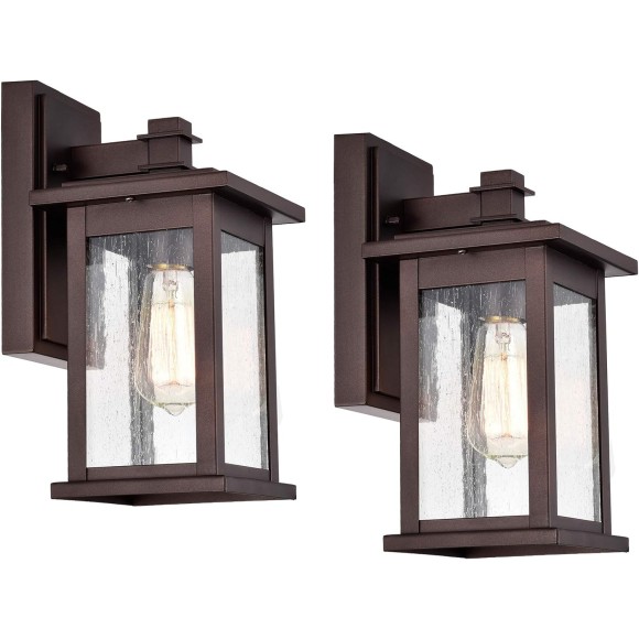 2 Pack Oil Rubbed Bronze Outdoor Light Fixtures, 12 Inch Exterior Wall Lighting with Clear Seedy Glass Shades, Waterproof Outside Light Fixtures for House, Porch, Entryway, Patio, Garage