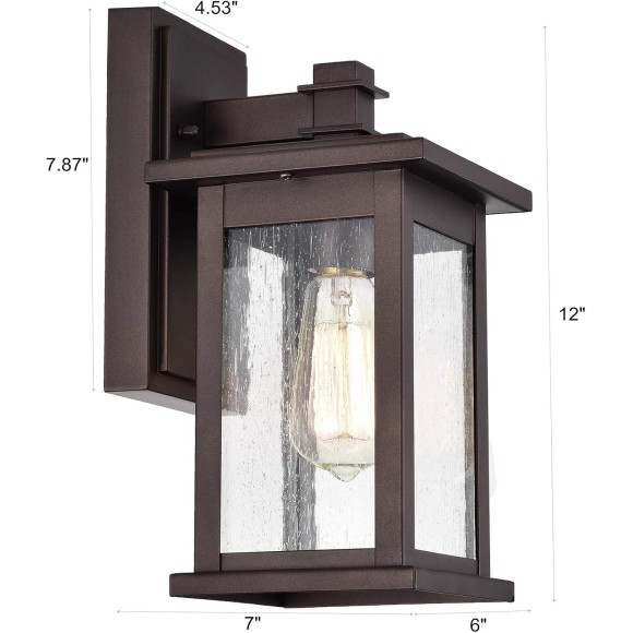 2 Pack Oil Rubbed Bronze Outdoor Light Fixtures, 12 Inch Exterior Wall Lighting with Clear Seedy Glass Shades, Waterproof Outside Light Fixtures for House, Porch, Entryway, Patio, Garage