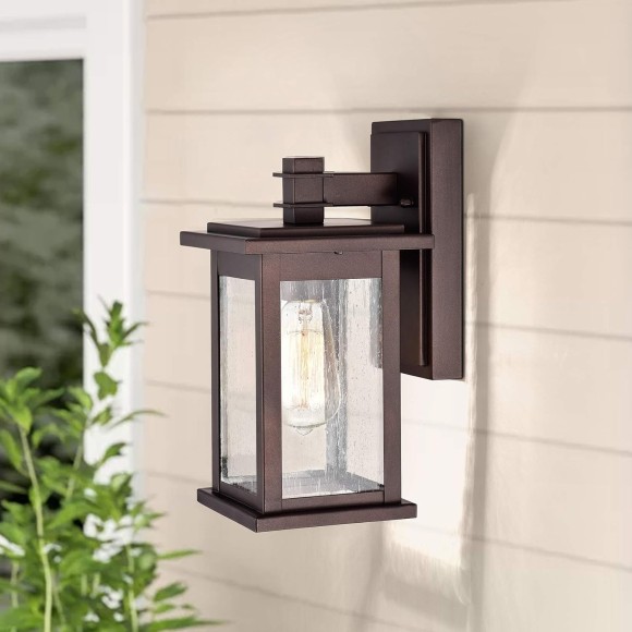 2 Pack Oil Rubbed Bronze Outdoor Light Fixtures, 12 Inch Exterior Wall Lighting with Clear Seedy Glass Shades, Waterproof Outside Light Fixtures for House, Porch, Entryway, Patio, Garage