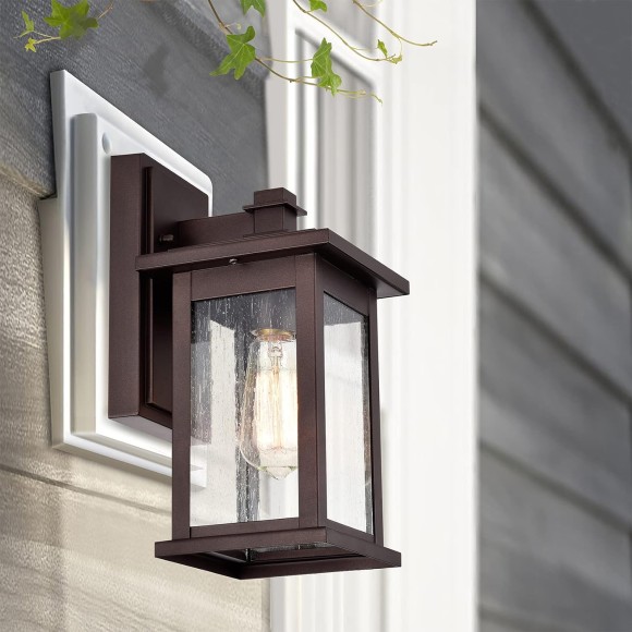 2 Pack Oil Rubbed Bronze Outdoor Light Fixtures, 12 Inch Exterior Wall Lighting with Clear Seedy Glass Shades, Waterproof Outside Light Fixtures for House, Porch, Entryway, Patio, Garage