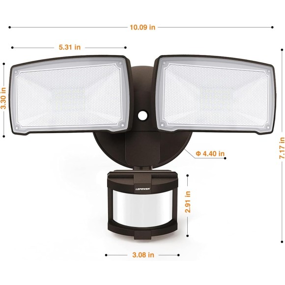 28W LED Security Lights Motion Sensor Light Outdoor, 3000LM Motion Security Light, 5500K, IP65 Waterproof, 2 Head Motion Detector Flood Light for Garage, Yard, Porch, Brown (NOT Solar Powered)