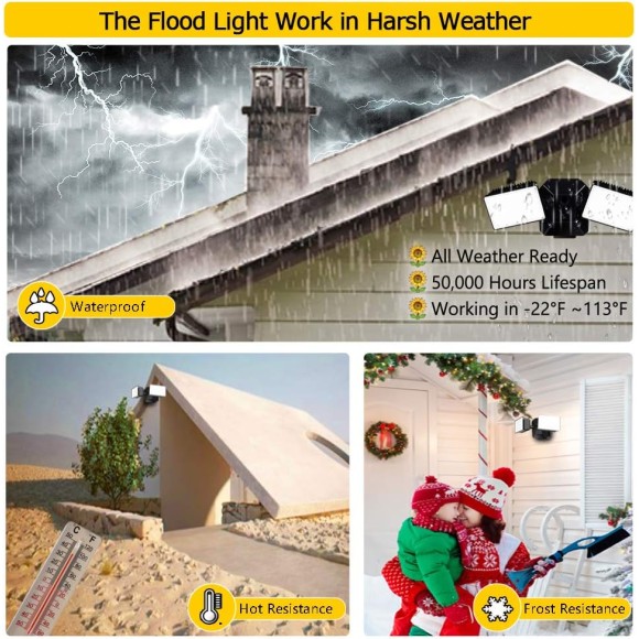 Dimmable Security Flood Lights, Switch-Controlled, Hardwired LED Flood Light 24-Watt (250W Equivalent) Wall Dimmer Change Brightness