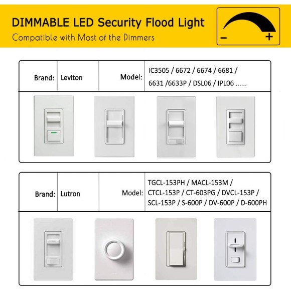 Dimmable Security Flood Lights, Switch-Controlled, Hardwired LED Flood Light 24-Watt (250W Equivalent) Wall Dimmer Change Brightness