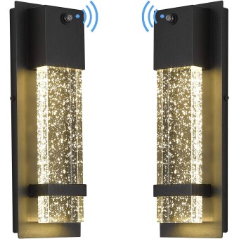 Outdoor Wall Light Fixture, Exterior Wall Sconce Porch Light 2 Pack, Outside Wall Lights in Black Finish with Crystal Bubble Glass, 5HW9-B-P-2PK BK